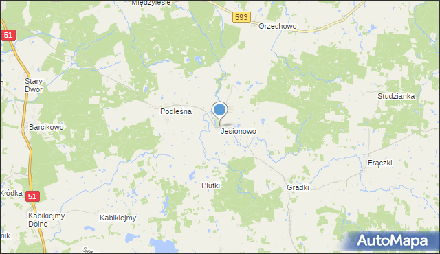 mapa Jesionowo, Jesionowo gmina Dobre Miasto na mapie Targeo